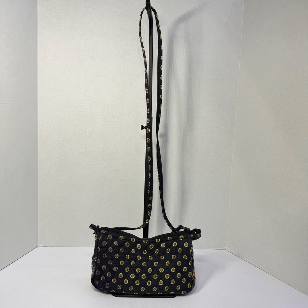 Vera Bradley Sunflower Quilted 100% Cotton Mini Crossbody Bag Black Floral VTG